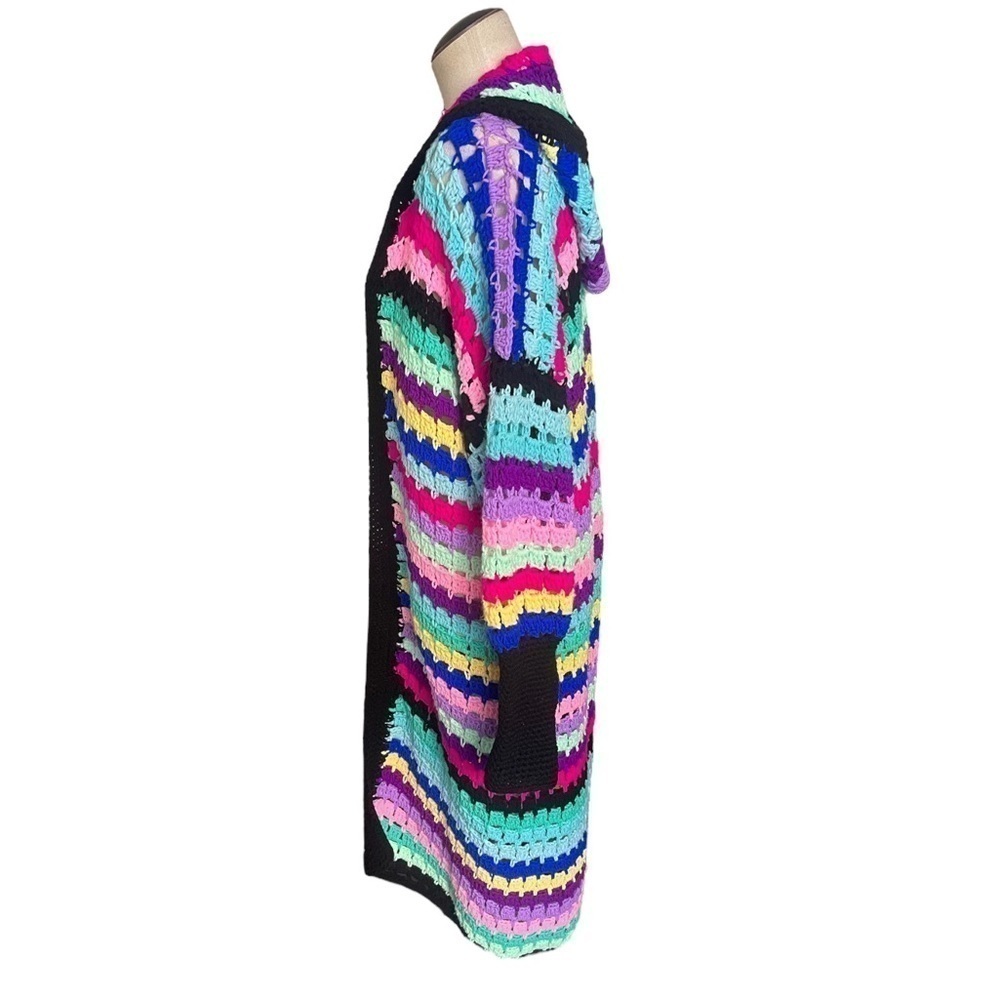 Rare Matimì Crochet Long Cardigan Sweater w/ Hood in Multicolor Stripes One Size - Picture 6 of 12